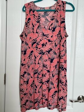 Lands' End Coral on Navy Tropical Print Dress
